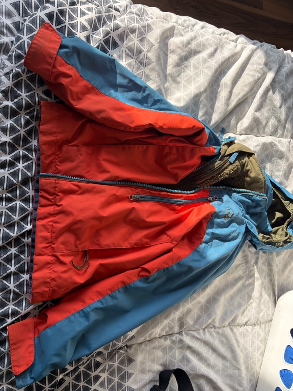 L.L. Bean Kids Colorblock Rain Jacket in Red & Light Blue